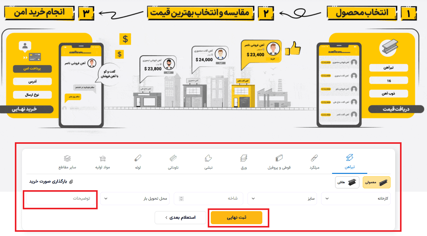 مرحله اول: انتخاب محصول درخواستی
